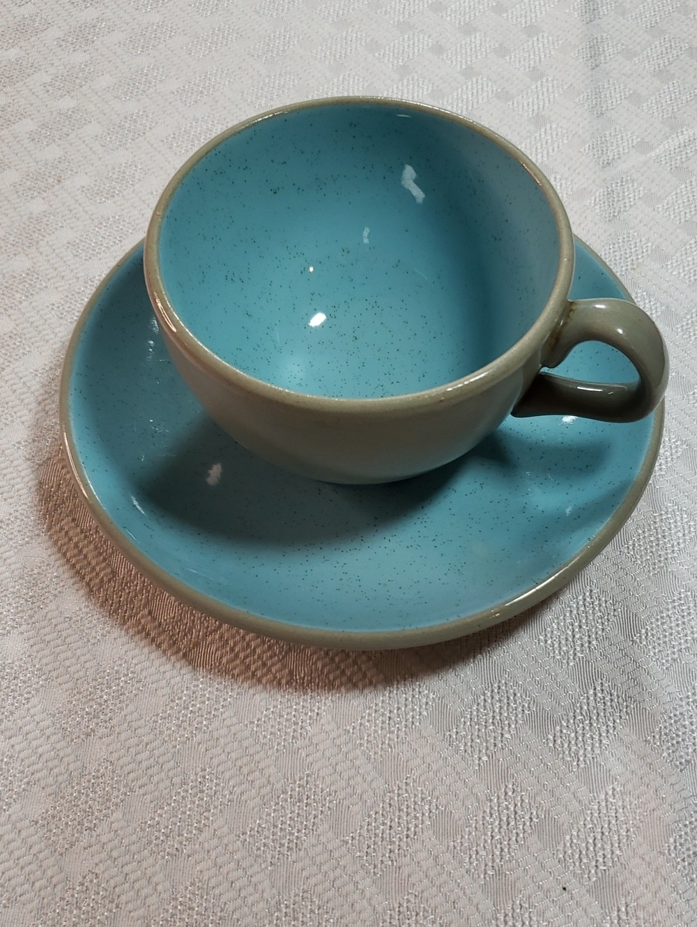 Harkerware. Ceramic Cup and Saucer - Blue & Gray